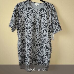 LuLaRoe Patrick Unisex Tee Small Gray Black Floral NWT